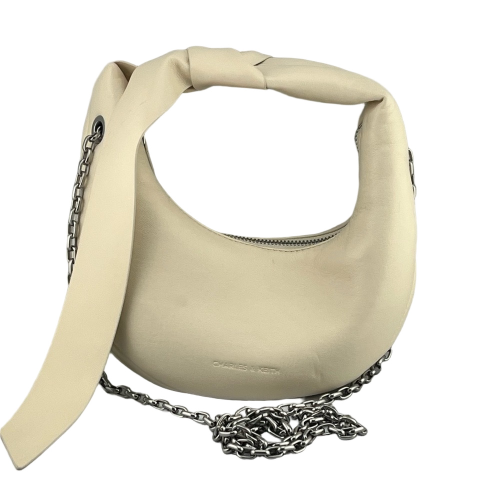 Charles Keith Cream Small Micro Toni Knotted Crescent Hobo Bag Handle Crossbody